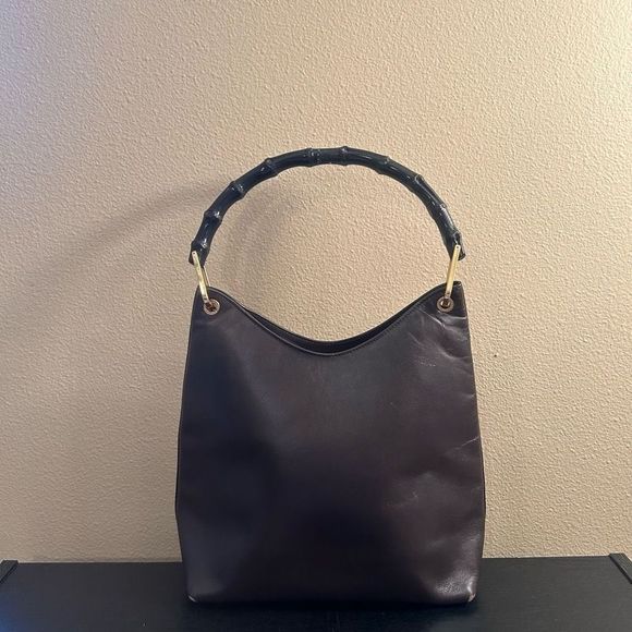 Gucci Handbags - Gucci Bamboo Leather Handbag/Tote Dark Brown